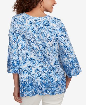 Petite Oceanic Paisley Embroidered Top