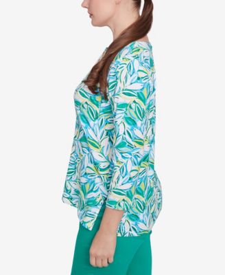 Petite Tossed Leaves Embellished Knit Top