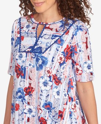 Petite Riviera Floral Stripe Print Knit Top