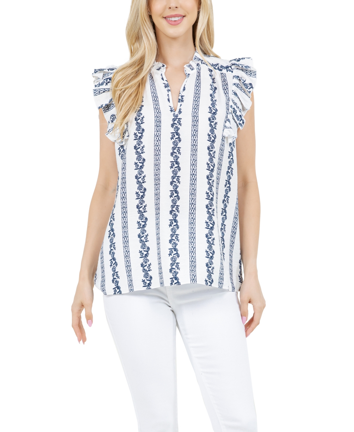 Women's V-Neck Henley Button Front W/Puff Short Sleeve Top - Insignia B