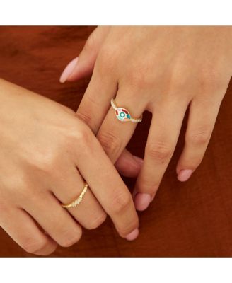 Enamel Five Color Evil Eye Sterling Silver Signet Ring