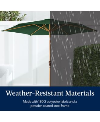 10ft Outdoor Woodgrain Pattern Steel Market Patio Umbrella w/ Crank, Tilt