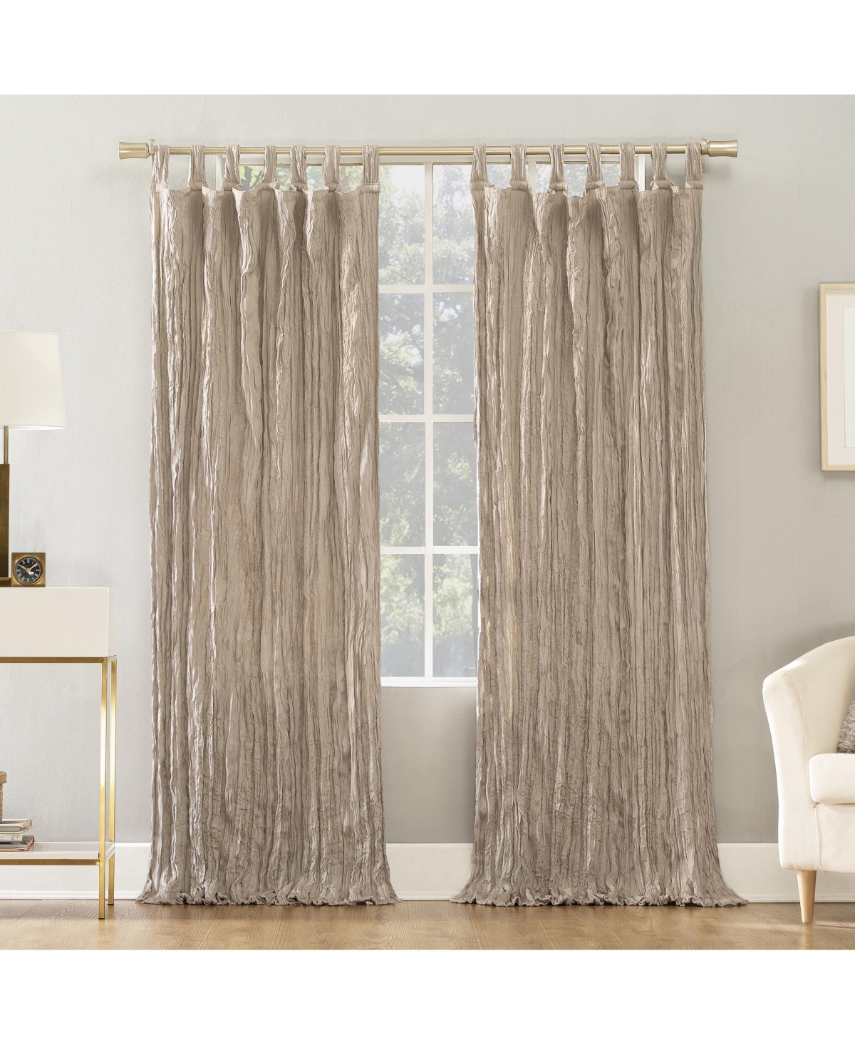 Odelia Distressed Velvet Semi-Sheer Tab Top Curtain Panel - Stone