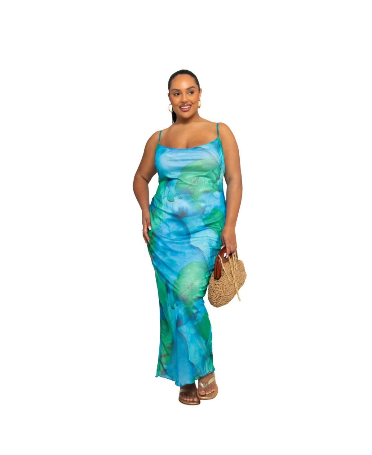 Plus Size Mesh Sleeveless Scoop Neck Maxi Dress - Red
