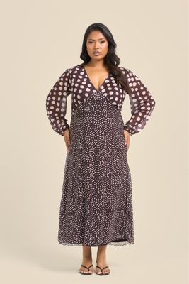 Women's Polka Dot Mesh Midi Dress