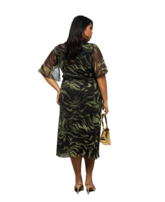 Women's Zebra Print Mesh Midi Dress