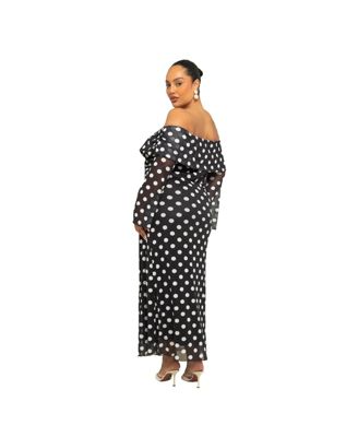 Women's Off The Shoulder Polka Dot Midi Dress