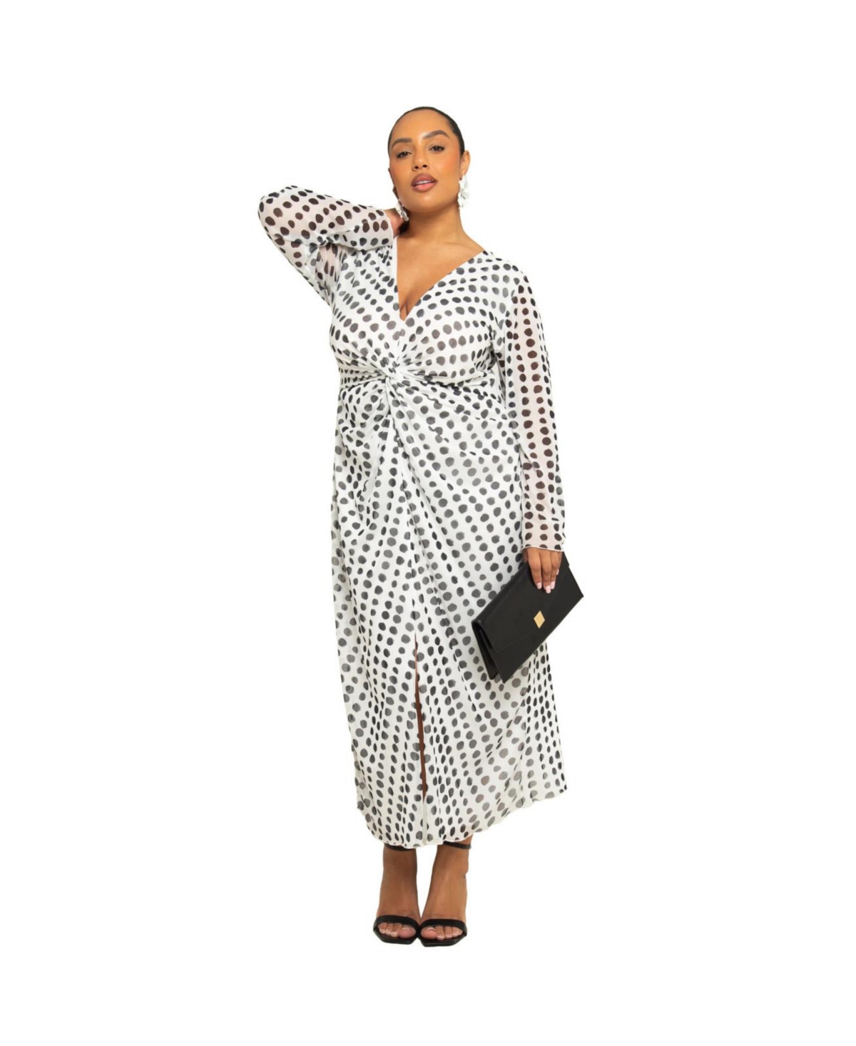 Plus Size Long Sleeve Floral Print Maxi Dress - Pink
