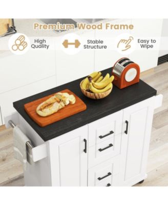 Rolling Kitchen Island Cart on Wheels with Storage Cabinets