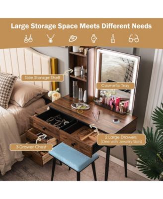 2Pc MDF And Stell Lighted Mirror Vanity Makeup Table Set