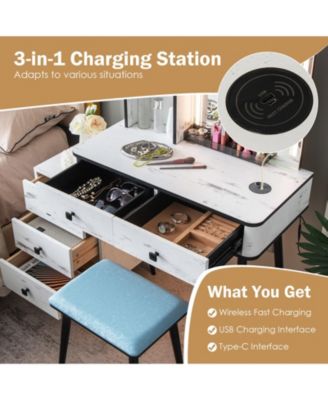 2Pc MDF And Stell Lighted Mirror Vanity Makeup Table Set