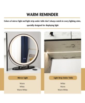 2-Pc. MDF 3-Color Lighted Mirror Vanity Table Set with Cushioned Stool