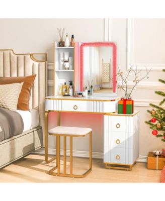 Vanity Table Set with RGB LED Lights and Wireless Charging Station