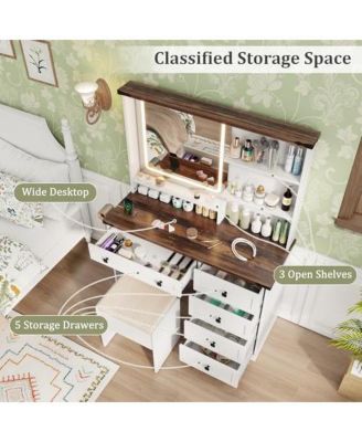 Farmhouse Vanity Set with Mirror and 3-Color Lighting