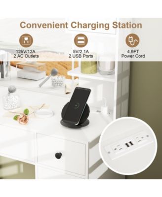 Makeup Vanity Desk with Lighted Mirror and Charging Station