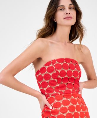 Women's Dotted Lace Strapless Midi Dress