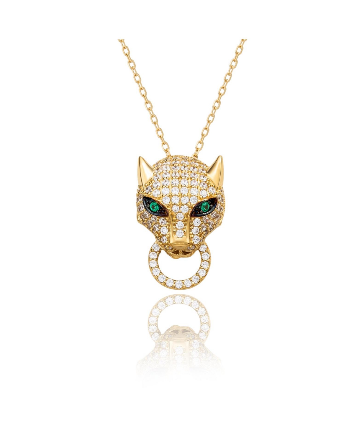 Suzy Levian Sterling Silver Cubic Zirconia Panther Ring Pendant Necklace - Gold