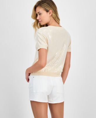 Women's Sequin Printed Short-Sleeve Sweater