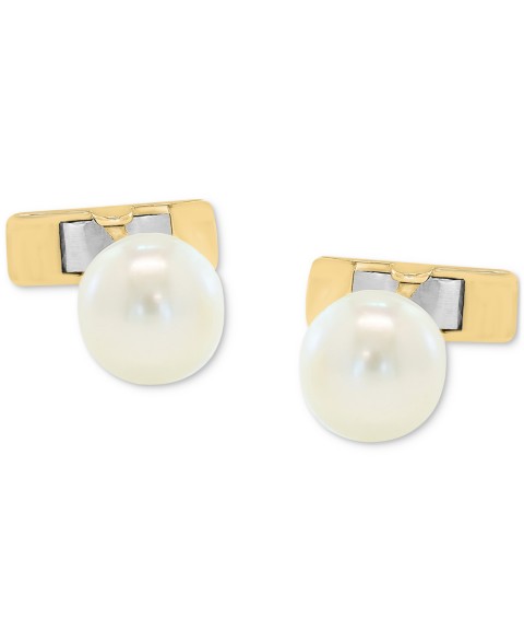 Мужские аксессуары EFFY Collection EFFY&reg; Men's Cultured Freshwater Pearl (10mm) Cufflinks in 14k Gold-Plated Silver