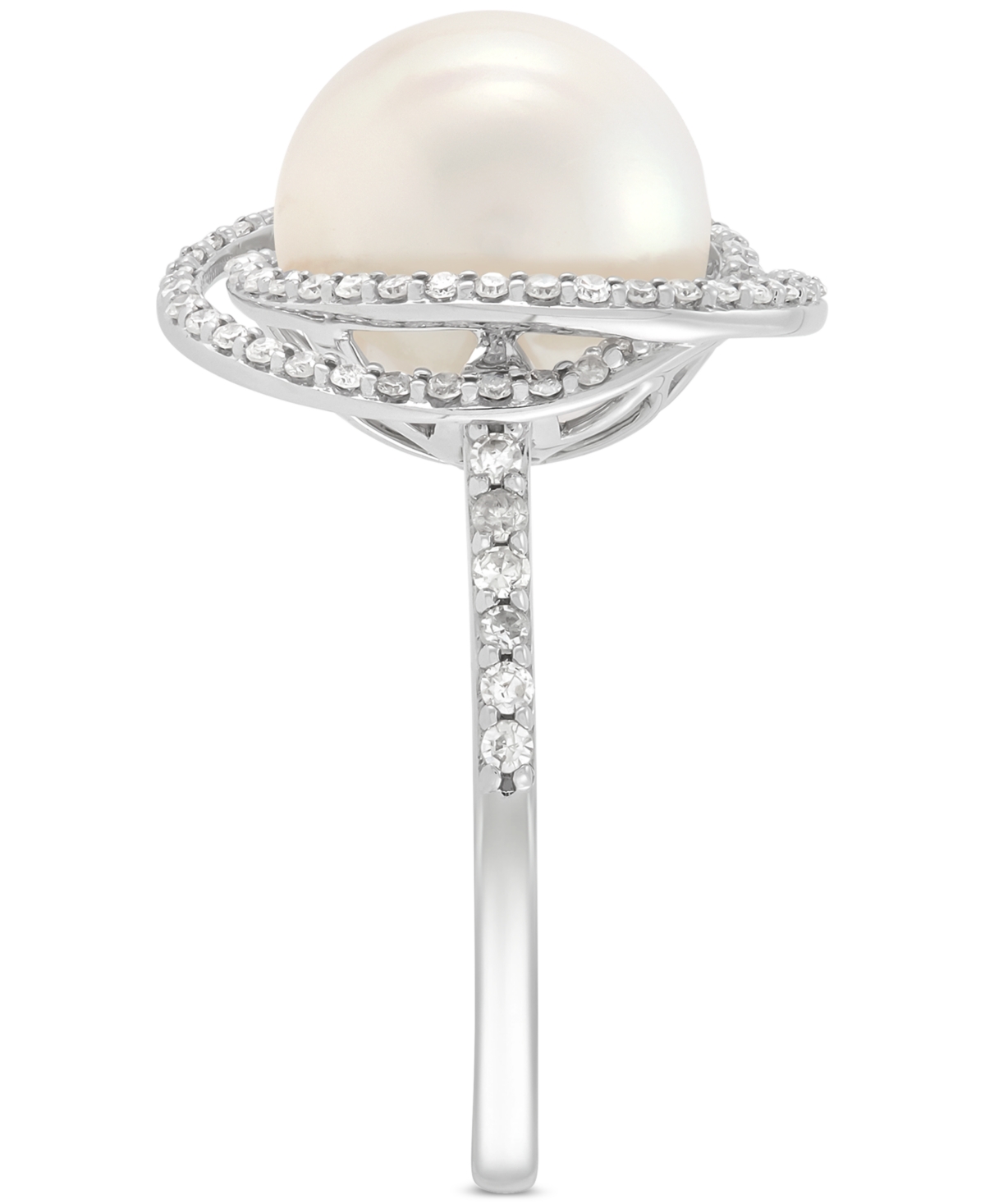 Honora Ming Freshwater Pearl (11-12mm) & Diamond (1/2 Ct. T.w.) Statement Ring In 14k White Gold In Silver
