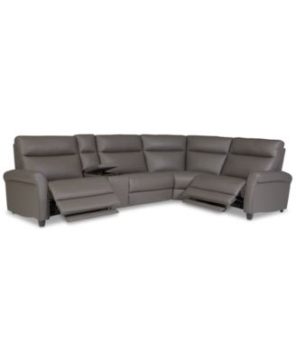 Thandler 5-Pc. Leather L Shape Sectional with 3 Power Recliners and 1 Storage Console, Exclusively at Macy's