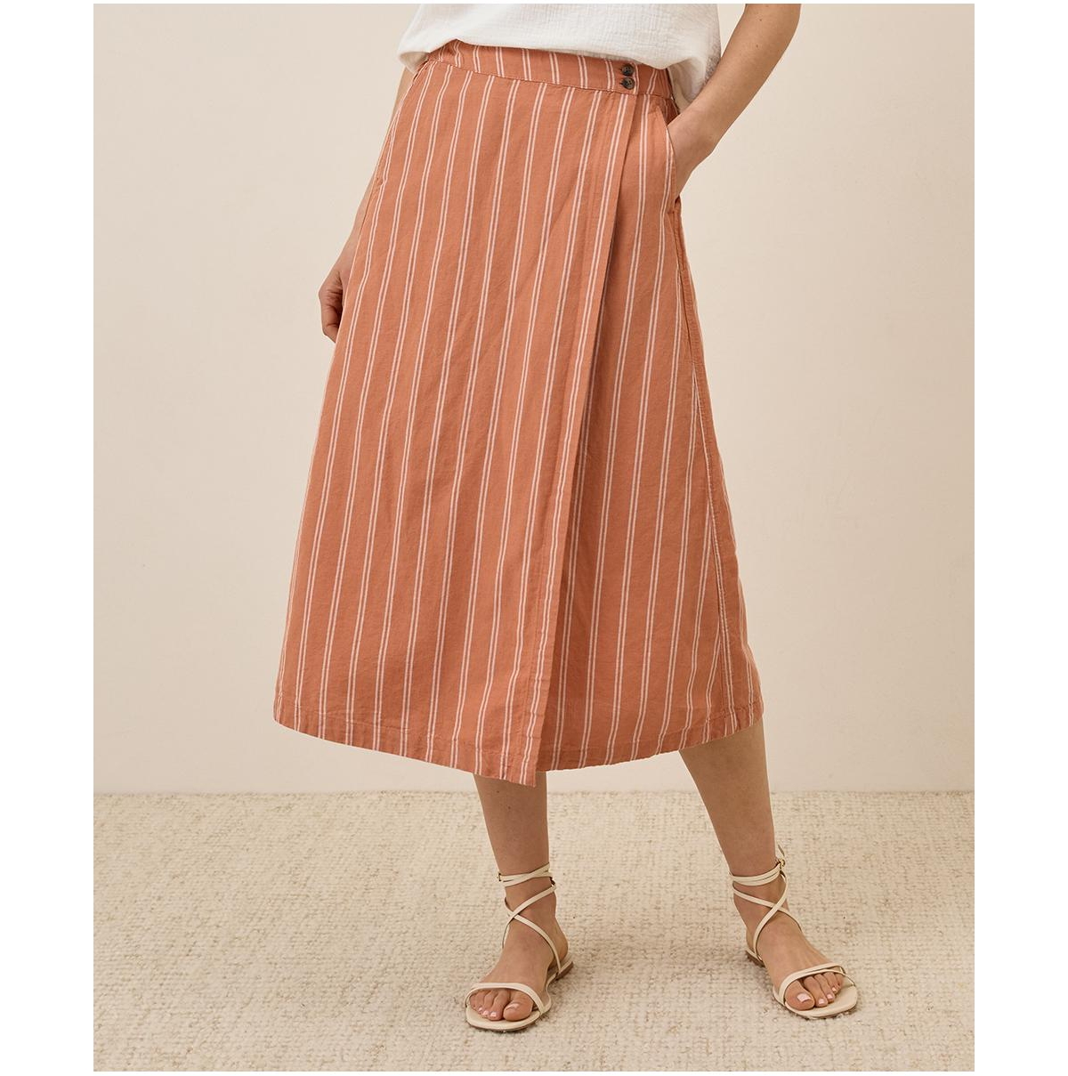 Women's Organic Cotton Canopy Linen Blend Wrap Skirt - Hermosa stripe