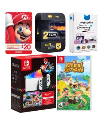 Switch OLED Console Mario Kart 8 Bundle with Animal Crossing New Horizons, Nintendo $20 eShop Gift Card, MightySkins Console and Controller S
