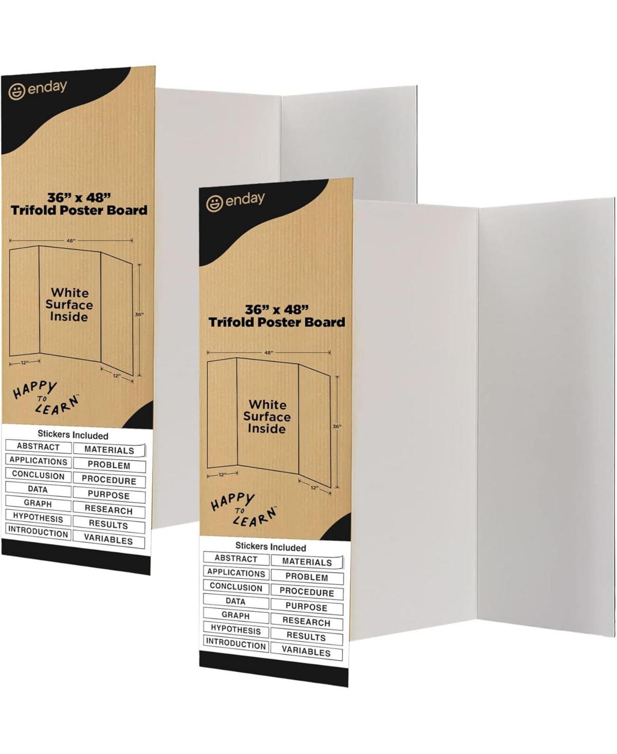 Trifold Poster Board 36&#x22; x 48&#x22; White Presentation Board - Self-Adhesive Science Subtitles Included - Science Fair Display Boards, for School