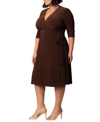 Women's Plus Size Essential Wrap Dress with 3/4 Sleeves