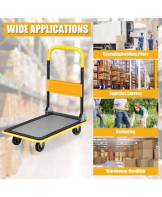 Folding Push Cart Dolly, Rolling Platform Cart for Garage Warehouse, Portable Flatbed Cart with Non-Slip Swivel Casters