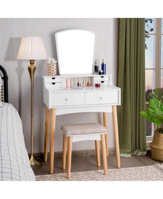 Vanity Desk Set with 3-Color Adjustable LED Lighted Mirror and Drawers