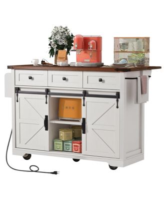 Farmhouse Kitchen Island with Drop Leaf & Wheels