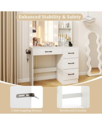 Vanity Desk with 3-Color Lights and Power Outlets