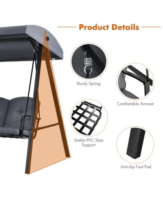 3-Person Patio Porch Swing Cushioned Outdoor Swing Chair w/ Adjustable Canopy