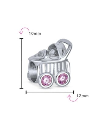 Pink Mother To Be Baby Carriage Stroller Charm Bead Sterling Silver