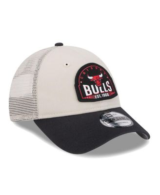 Men's Khaki/Black Chicago Bulls Throwback Patch Trucker 9FORTY Adjustable Hat