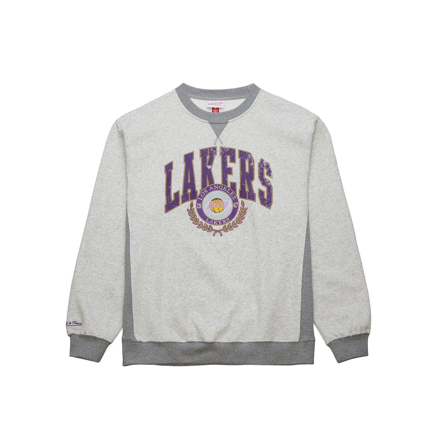 Мужская толстовка Mitchell & Ness Heather Gray Los Angeles Lakers Vintage Logo Pullover — фото 2