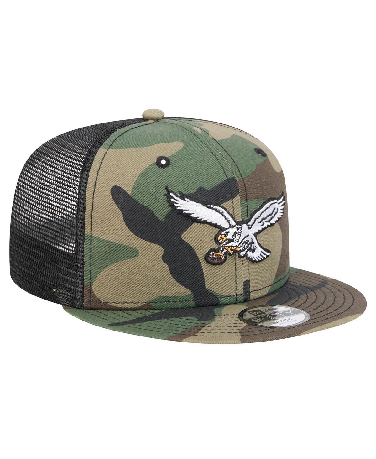 New Era Big Boys And Girls Camo Philadelphia Eagles Throwback Main Trucker 9fifty Snapback Hat In Multi