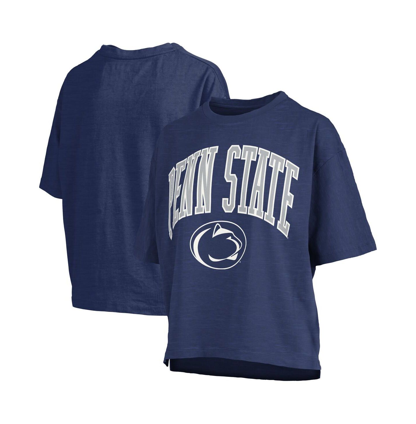 Женская футболка Pressbox Navy Penn State Nittany Lions Nelson Arch Over Logo Waist Length Oversized Slub — фото 1