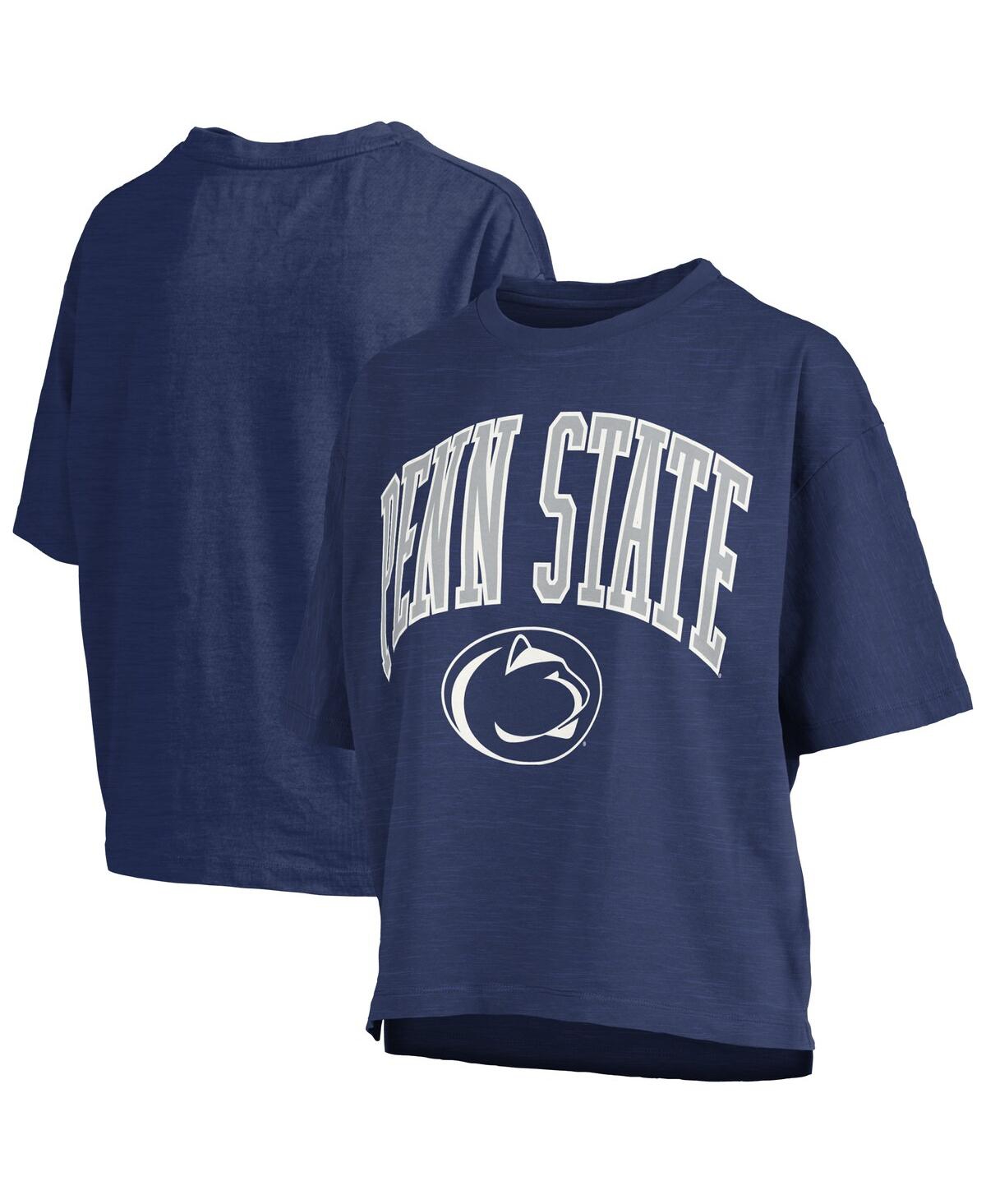 Women's Navy Penn State Nittany Lions Nelson Arch Over Logo Waist Length Oversized Slub T-Shirt - Navy