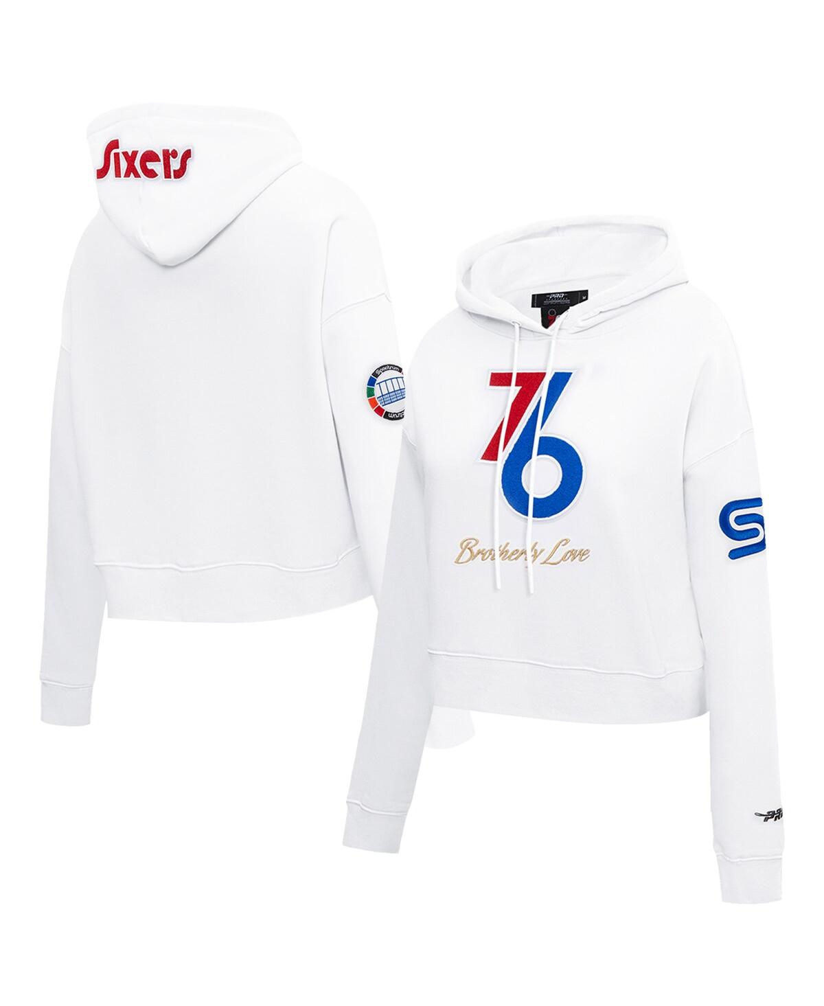Women's White Philadelphia 76ers 2024/25 City Edition Chenille Applique Cropped Pullover Hoodie - White