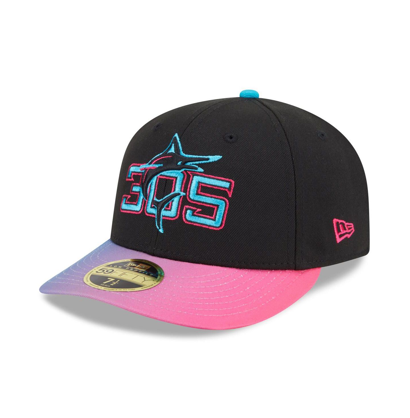 Мужская кепка New Era Black/Pink Miami Marlins 2025 City Connect Low Profile 59FIFTY Fitted Hat — фото 1