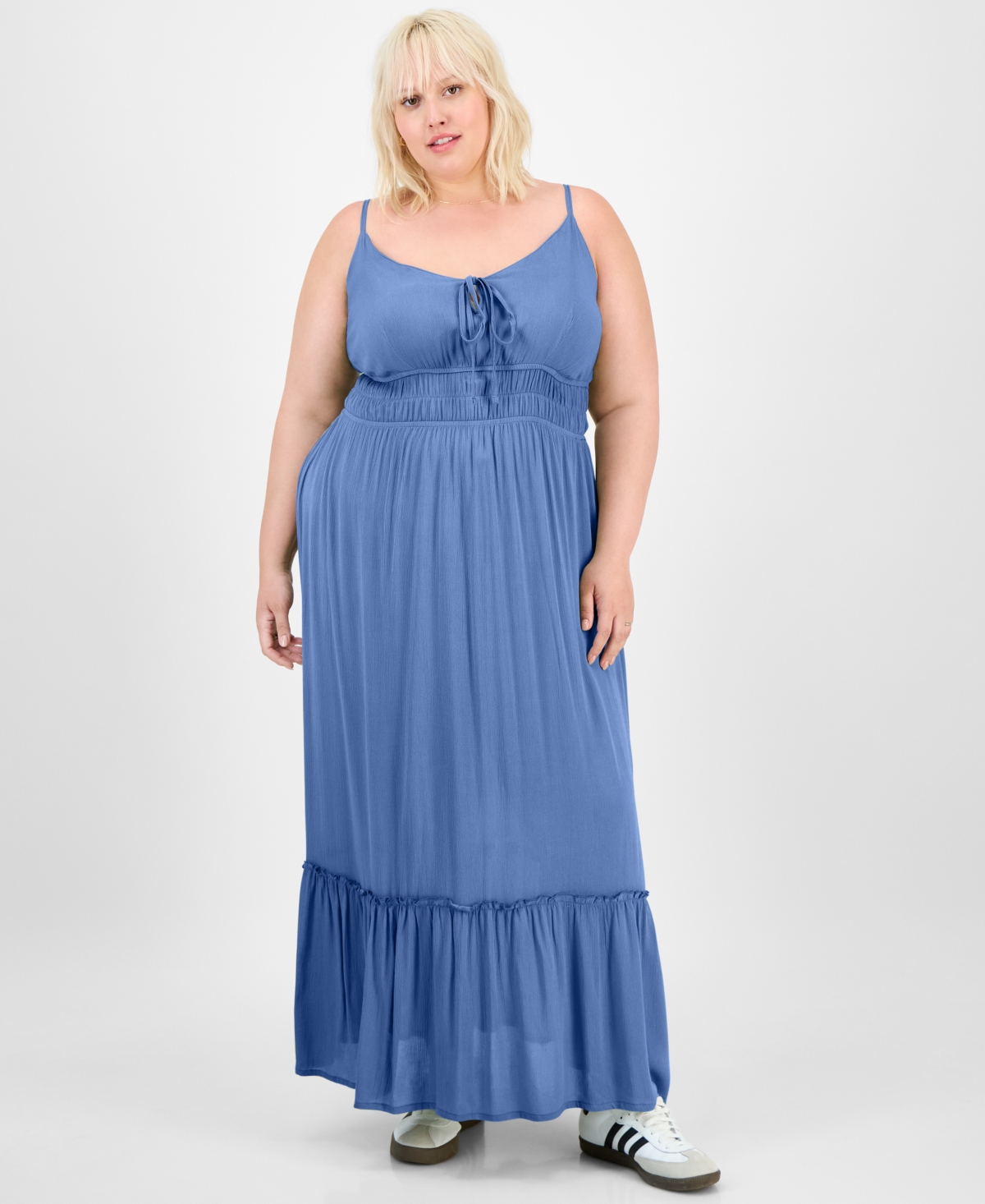 Trendy Plus Tie-Front Maxi Dress - Peacoat