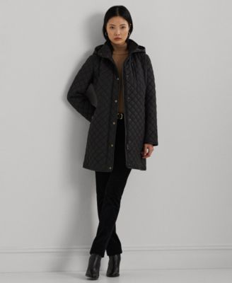 Petite Hooded Quilted Faux-Suede-Trim Coat