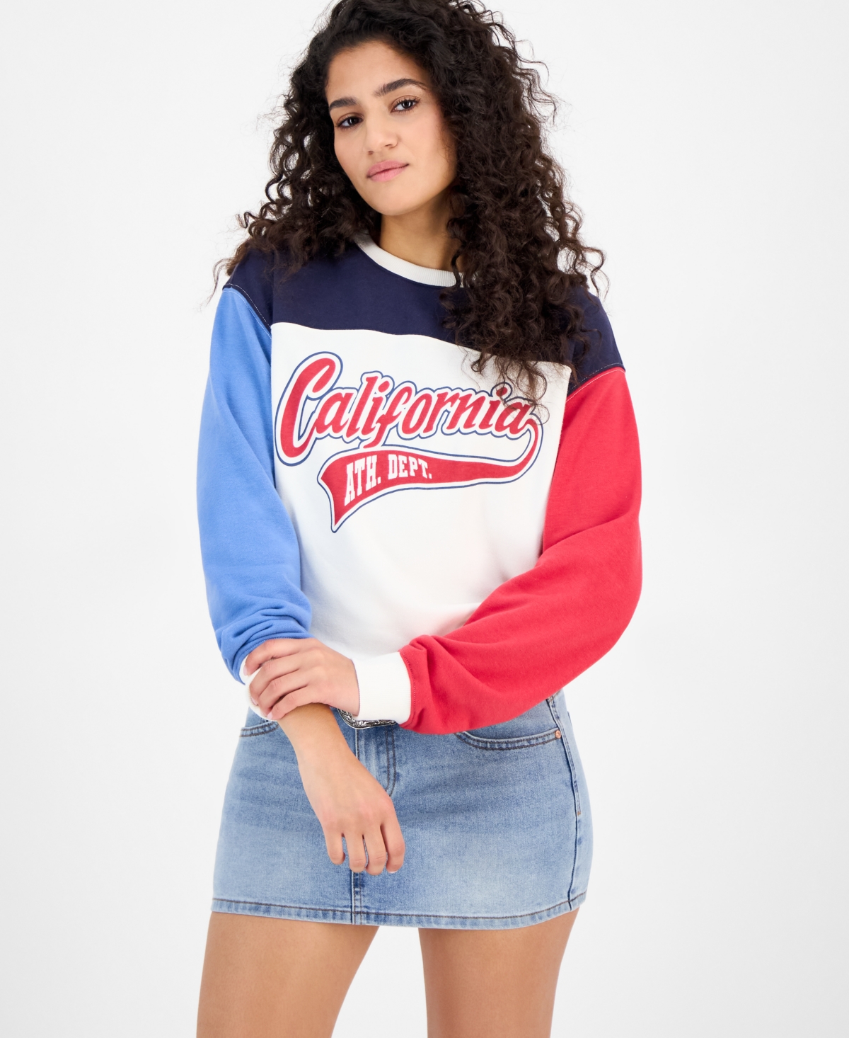Juniors' Colorblocked Graphic-Print Fleece Sweatshirt - Multi