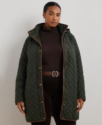 Plus Size Hooded Quilted Faux-Suede-Trim Coat