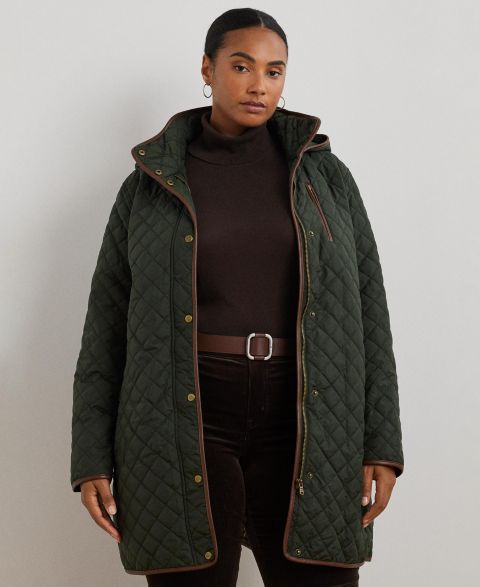 Женские куртки Lauren Ralph Lauren Plus Size Hooded Quilted Faux-Suede-Trim Coat