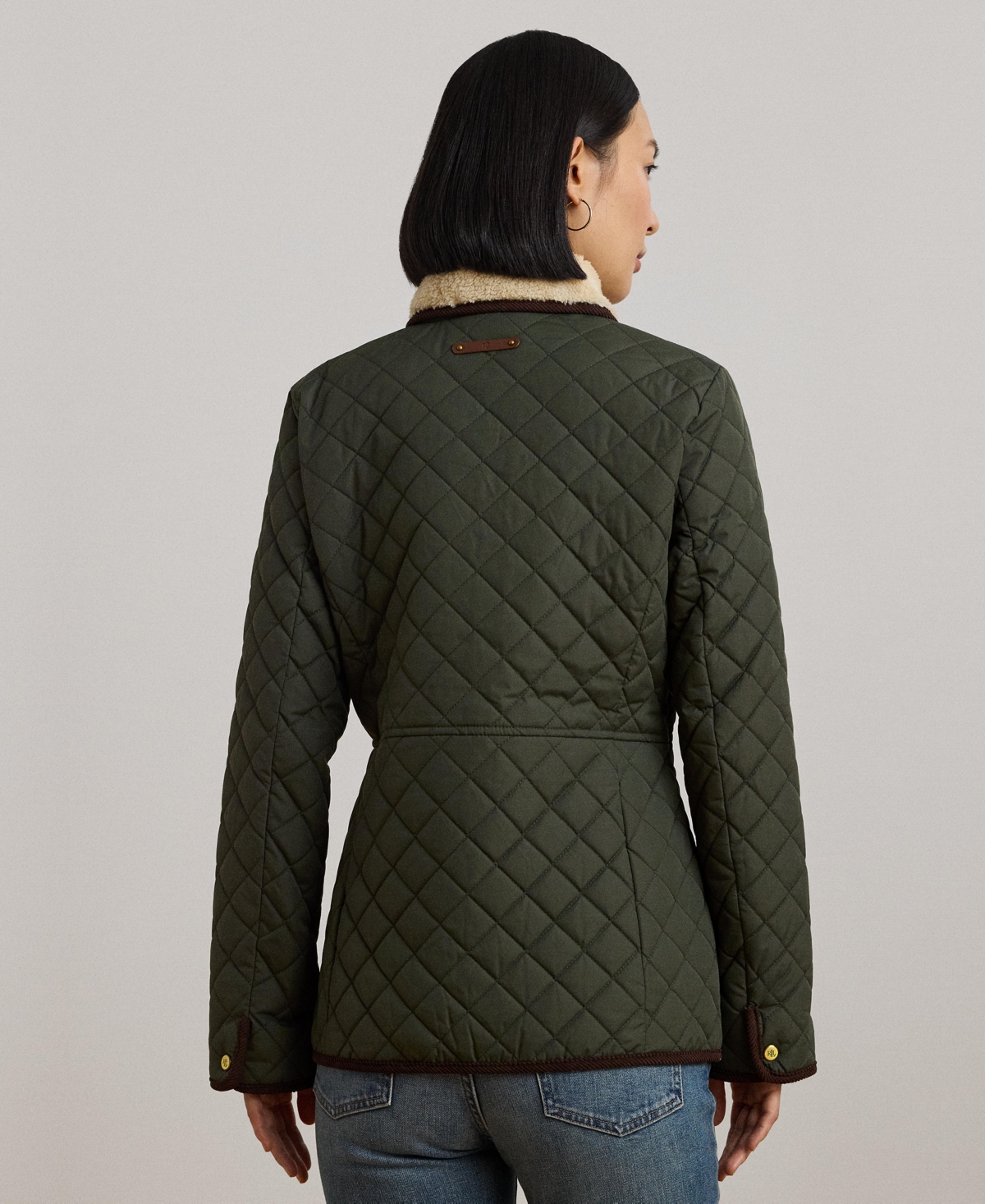 Ralph Lauren Women's Faux-sherpa-collar Quilted Coat In Green