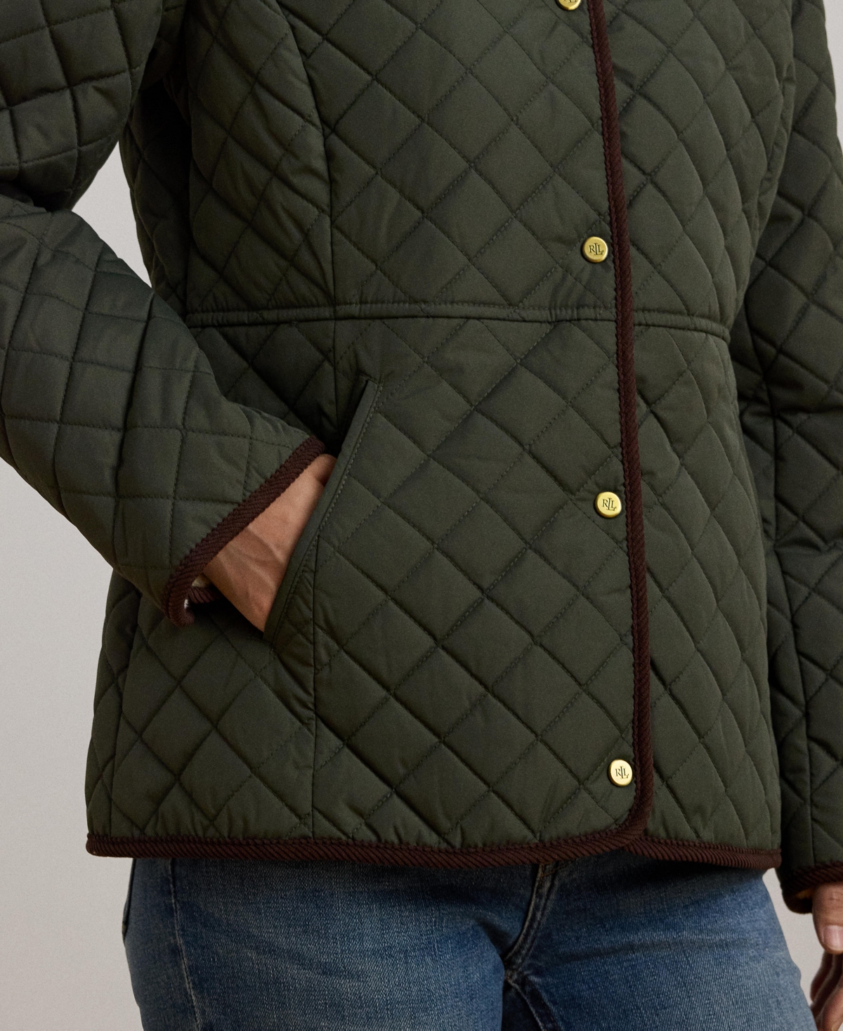 Ralph Lauren Women's Faux-sherpa-collar Quilted Coat In Green