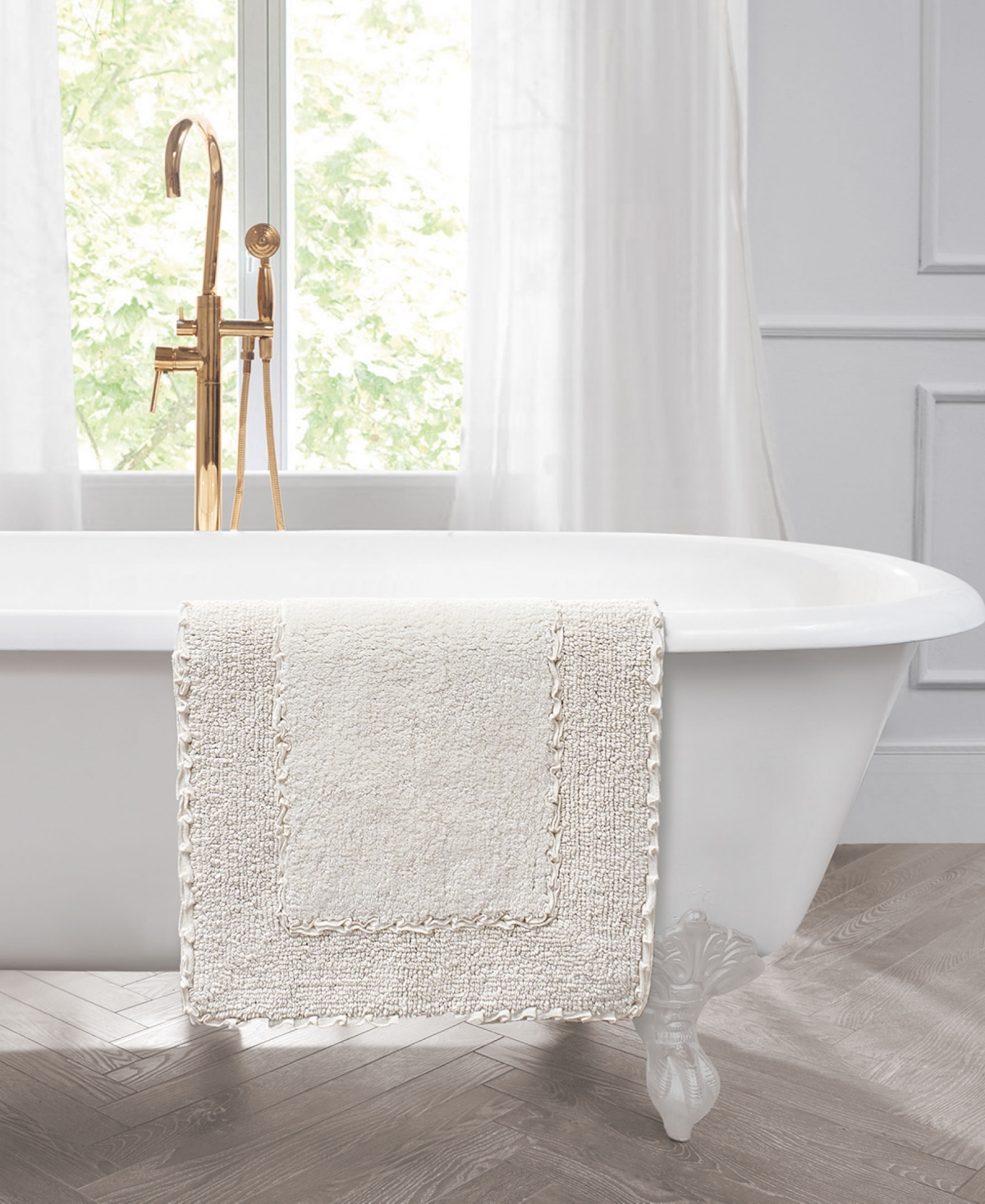 Laura Ashley Cotton Ruffled Bath Rug, 17" X 24"